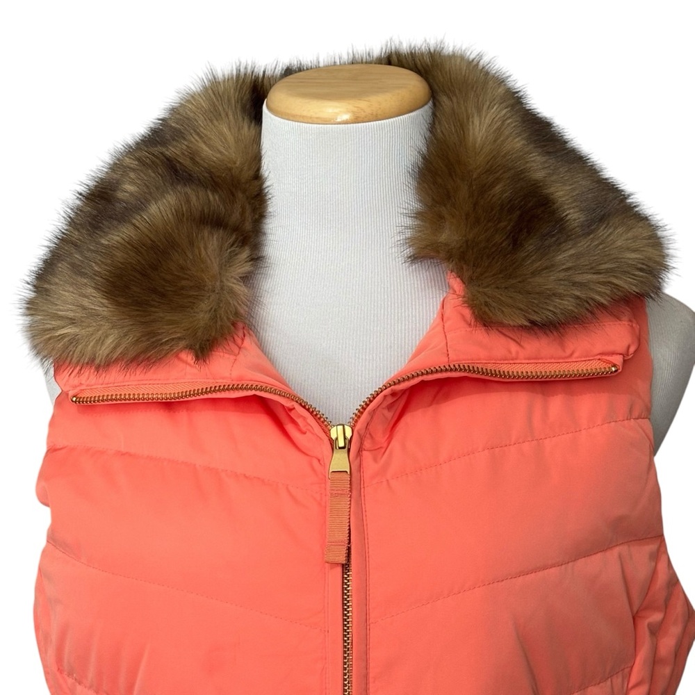 NWT Talbots Orange Down Quilted Vest Detachable Fur Collar M - Picture 3 of 12